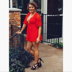 Bright Red Lace Romper